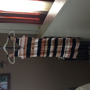 Striped Midi Dress with Button Detail